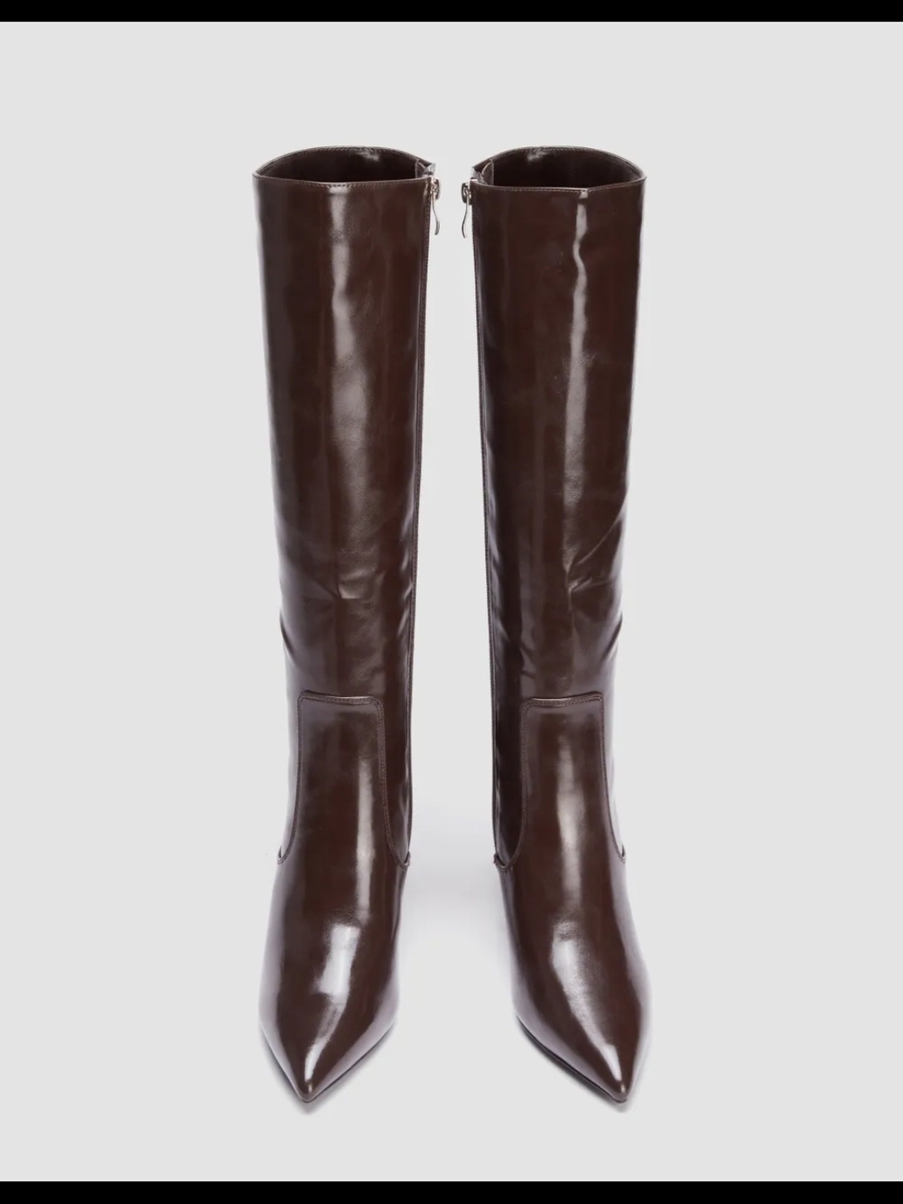Classic Brown Knee-High Pointed-Toe Heeled Boots - Picture 5 of 14